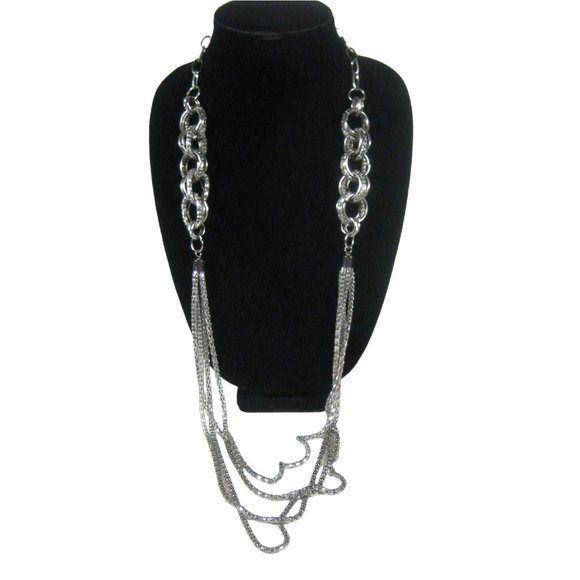 Silvertone Chain Necklace 41 Inch Multi-Strand Fashion Jewelry Braided Hoop - Picture 4 of 9